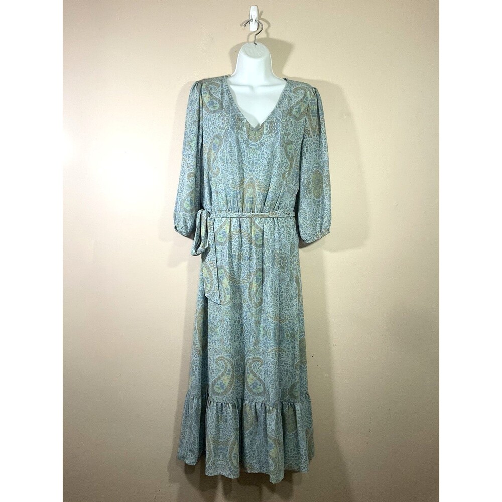 Jane & Delancey Womens Paisley Print Maxi Dress M Blue Boho Hippie Coastal